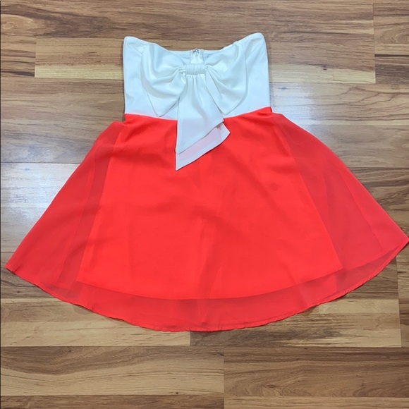 Papaya Dresses Papaya Strapless Dress Coral And Cream Zip Back M